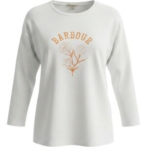 Barbour Women White Long Sleeve Top 6  Crew Neck Cotton Floral Graphic Logo NWTG